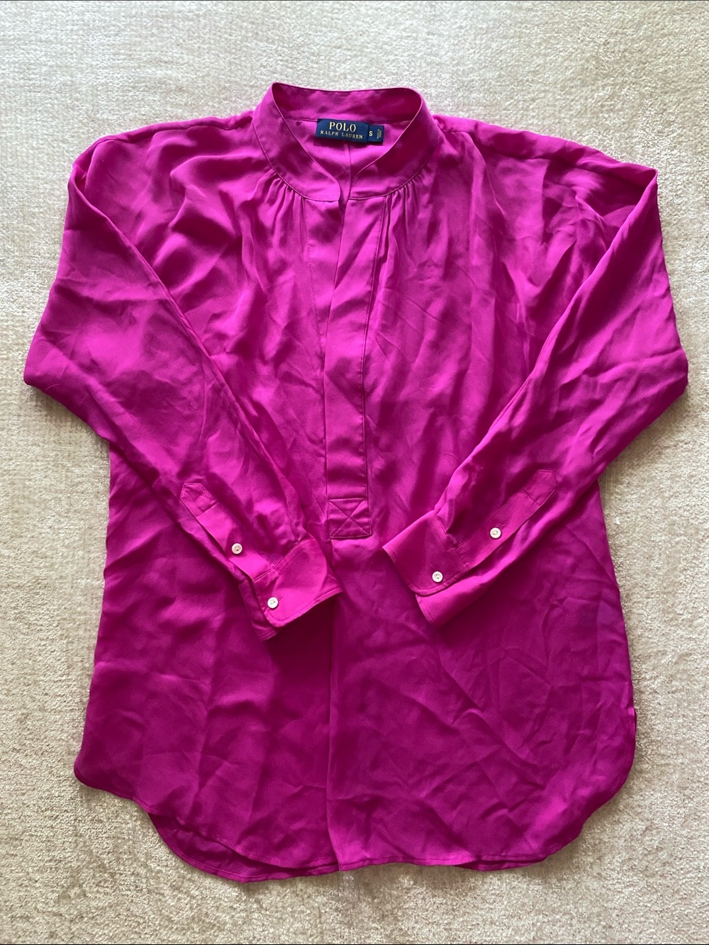 Polo by Ralph Lauren Bright Fuchsia Collar Silk Tunic Blouse Size S